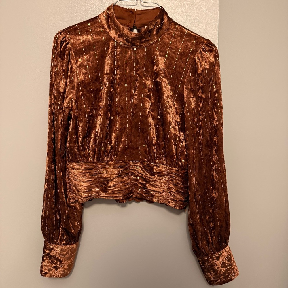 Hem & Thread Celestial Brown Velvet Top Gold Stars Celestial CottageCore Small